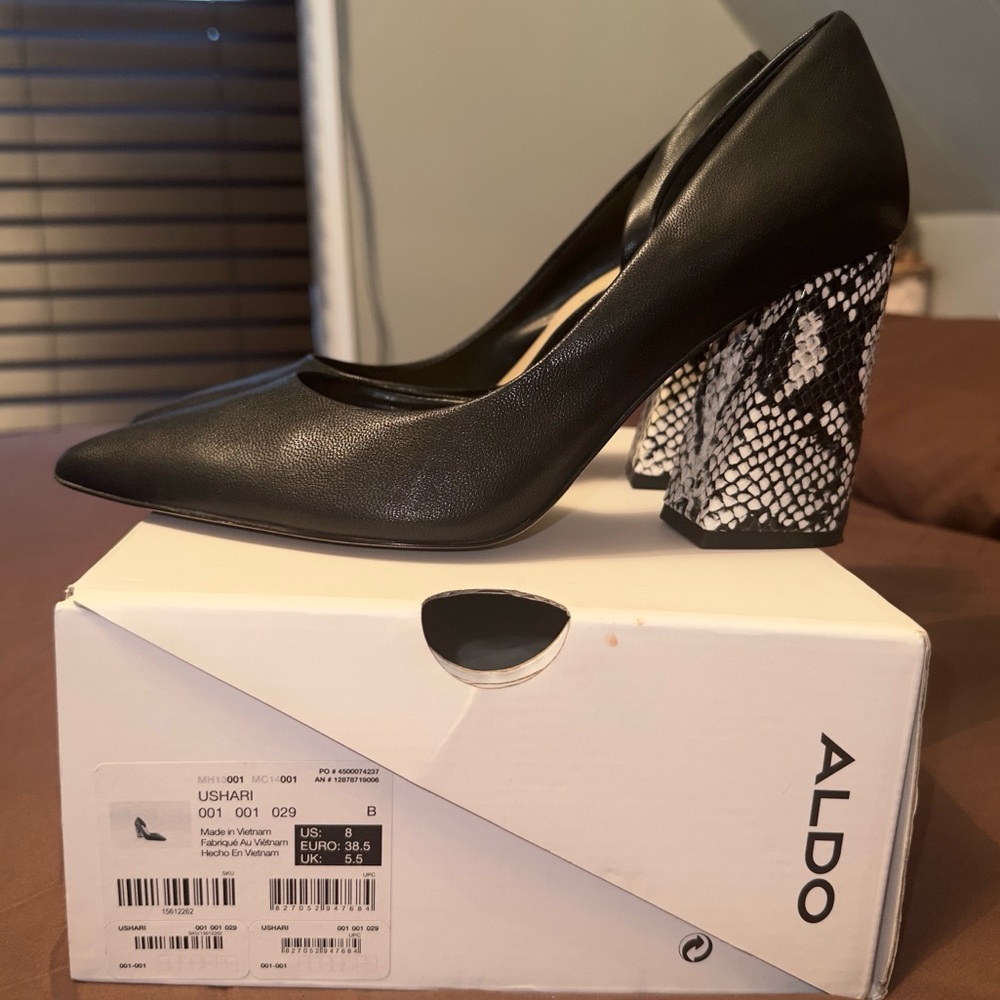 ALDO Black Heels with Snake Print Block Heel